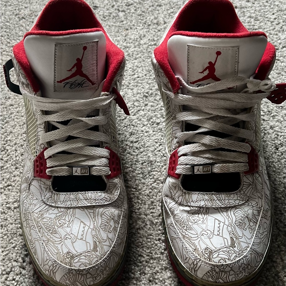 NIKE AIR JORDAN AJF 4 PREMIER LASER WHITE-VARSITY RED-BLACK SZ 14